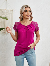 Nadine | Women's Short Sleeve Lace Blouse in Fuchsia