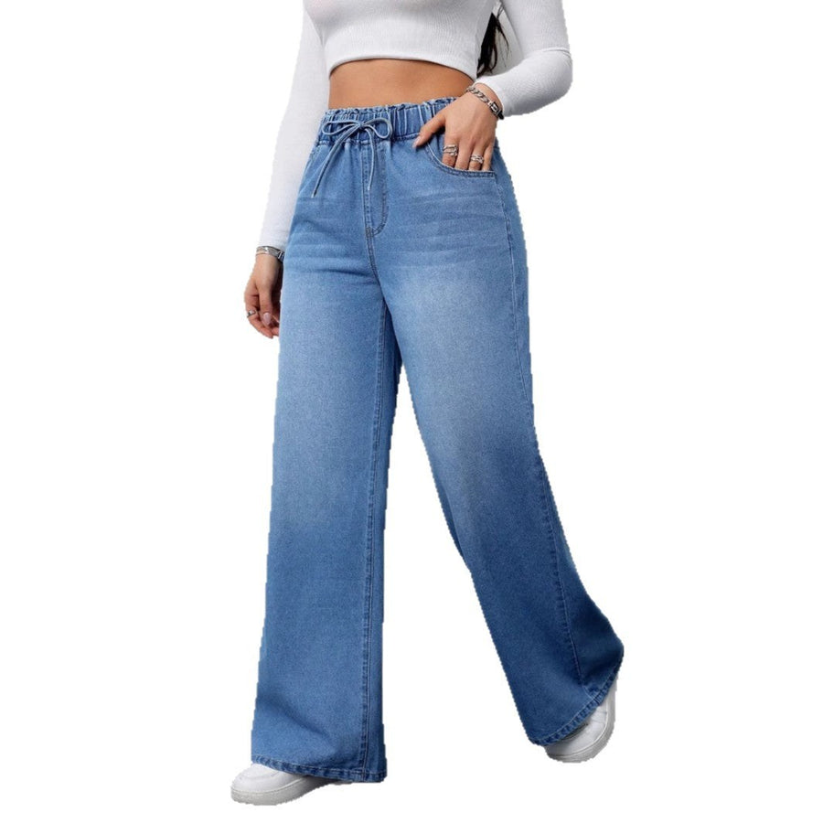 Nadine | Women's Drawstring Tailored Comfortable Jeans in Light Blue