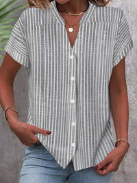 Nancy | Women's V-Neck Striped Short Sleeve Blouse
