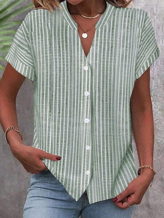 Nancy | Women's V-Neck Striped Short Sleeve Blouse