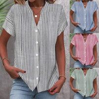 Nancy | Women's V-Neck Striped Short Sleeve Blouse