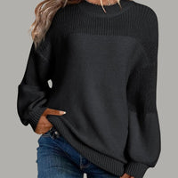 Nancy | Women's Textured Knit Panels Sweater in Black