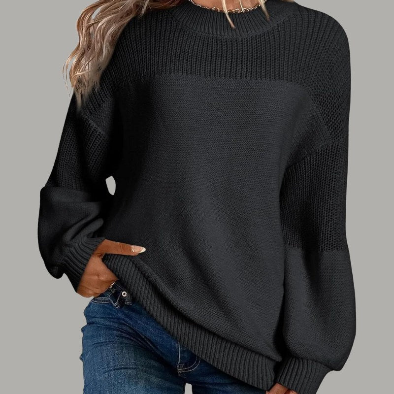 Nancy | Women's Textured Knit Panels Sweater in Black