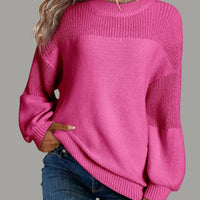 Nancy | Women's Textured Knit Panels Sweater in Dark Pink