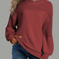 Nancy | Women's Textured Knit Panels Sweater in Dark Red