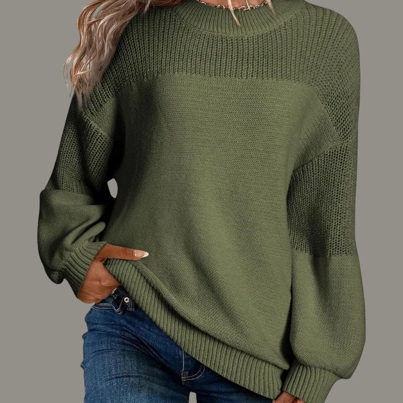 Nancy | Women's Textured Knit Panels Sweater in Green
