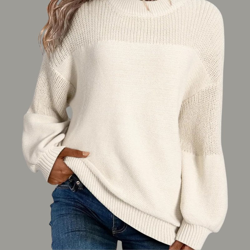 Nancy | Women's Textured Knit Panels Sweater in White