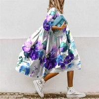 Naomi | Women's Dress – Casual Dress in White Mit Purple Blum
