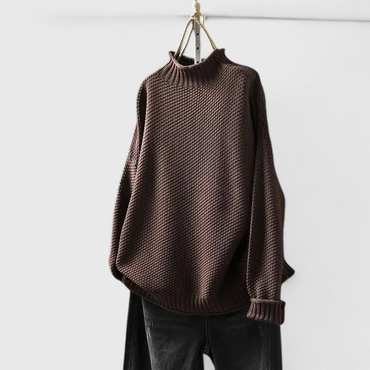 Naomi | Women's Textured Mock Neck Sweater in Brown