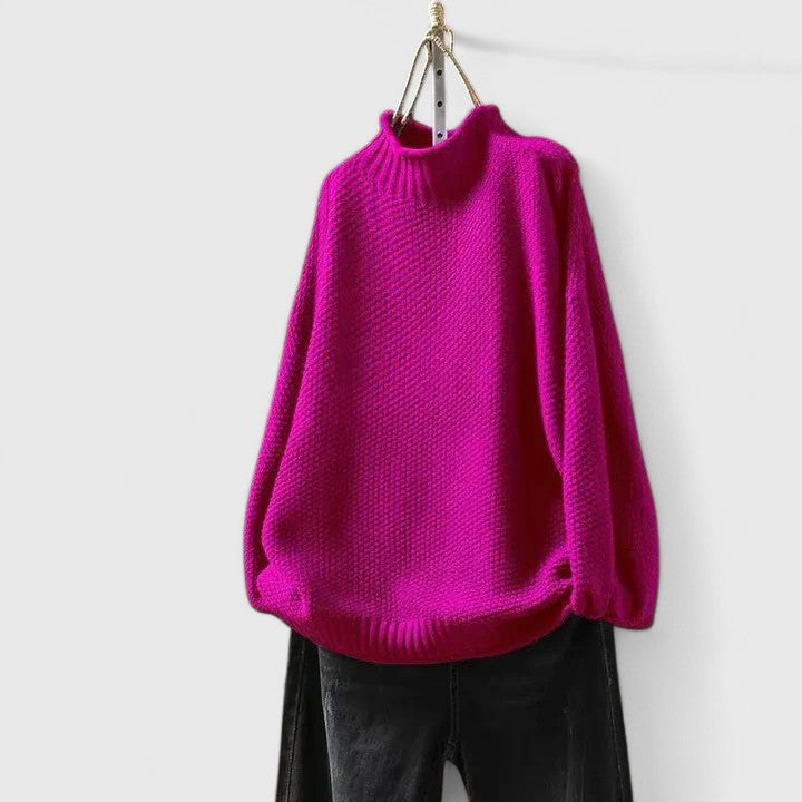 Naomi | Women's Textured Mock Neck Sweater in Dark Pink
