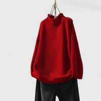 Naomi | Women's Textured Mock Neck Sweater in Dark Red