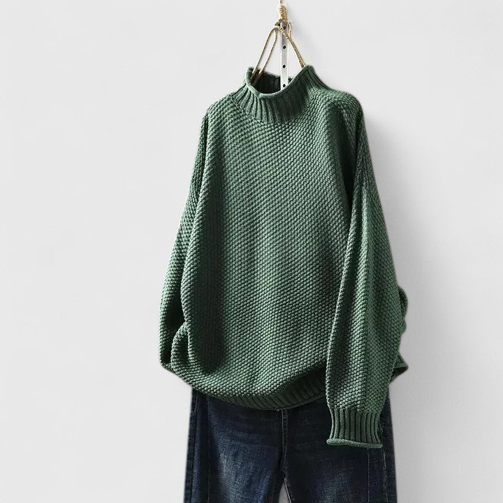 Naomi | Women's Textured Mock Neck Sweater in Green