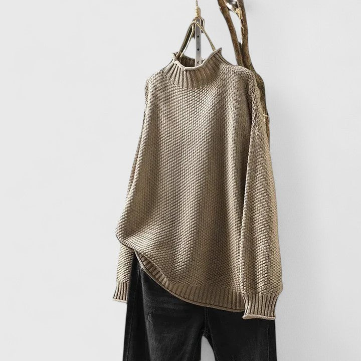 Naomi | Women's Textured Mock Neck Sweater in Khaki