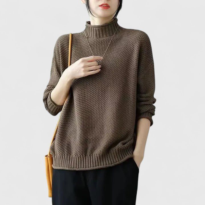 Naomi | Women's Textured Mock Neck Sweater in Light Brown