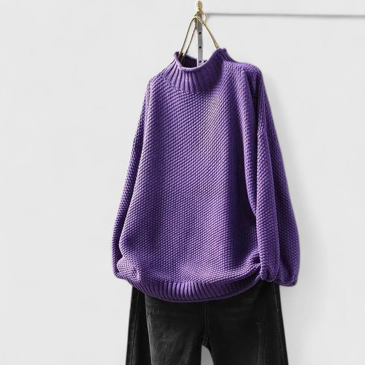Naomi | Women's Textured Mock Neck Sweater in Purple