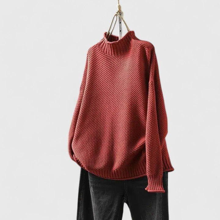 Naomi | Women's Textured Mock Neck Sweater in Red