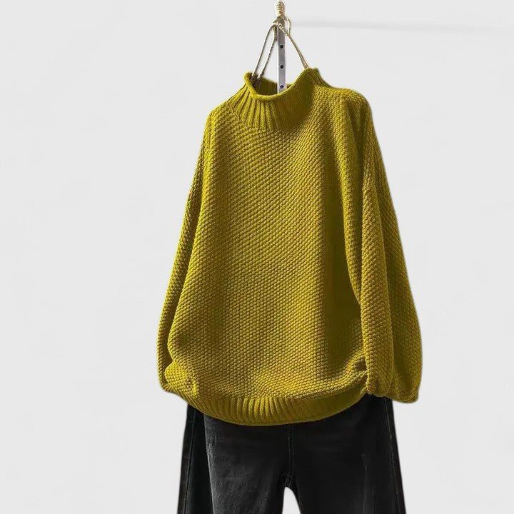 Naomi | Women's Textured Mock Neck Sweater in Yellow