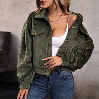 Natanya | Women's Button-Front Pockets Corduroy Fashionable Jacket in Olive Green