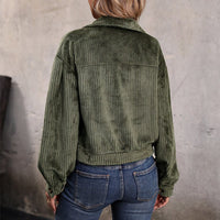 Natanya | Women's Button-Front Pockets Corduroy Fashionable Jacket in Olive Green