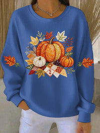 Nelly | Women's Pumpkin Graphic Design Sweatshirt in Blue
