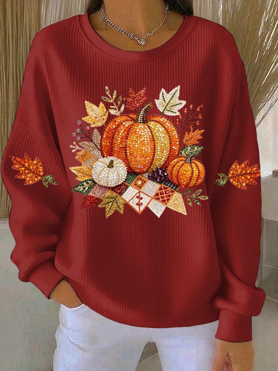Nelly | Women's Pumpkin Graphic Design Sweatshirt in Red