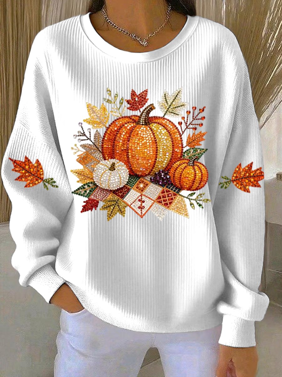 Nelly | Women's Pumpkin Graphic Design Sweatshirt in White