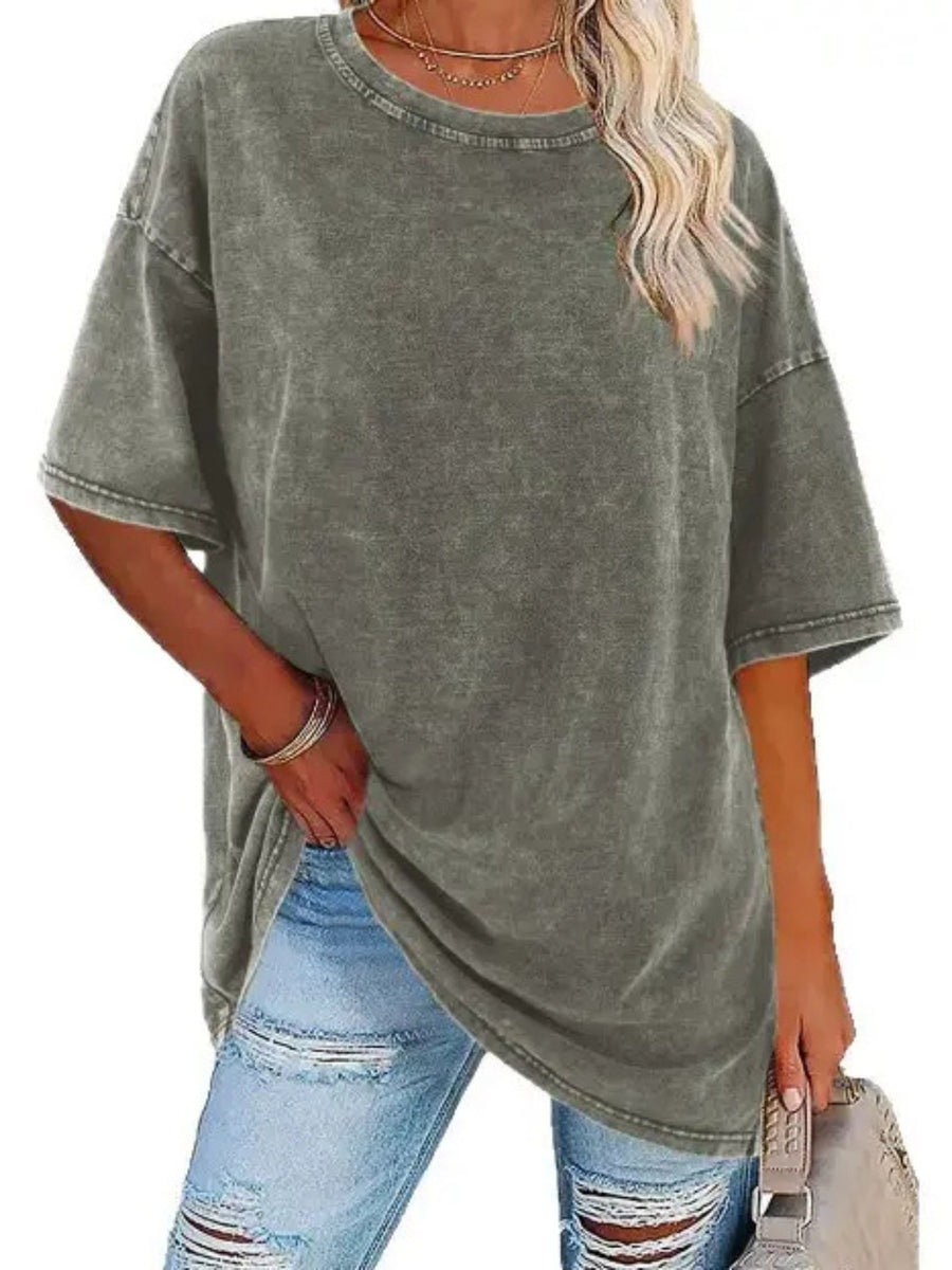 Nerina | Women's Oversized Vintage Wash T-Shirt in Dark Gray
