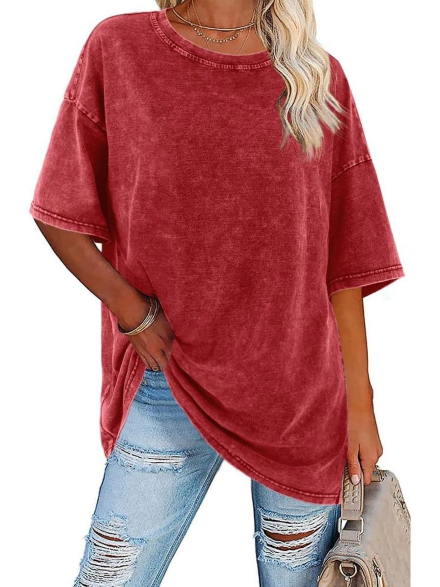 Nerina | Women's Oversized Vintage Wash T-Shirt in Red