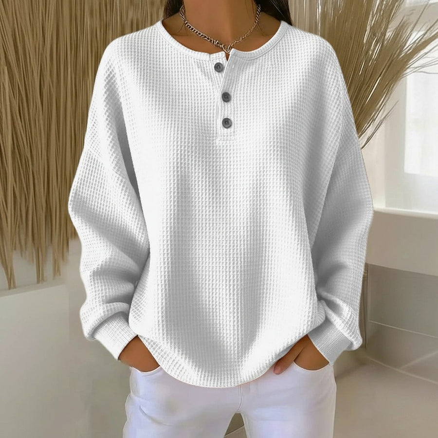 Nerissa | Women's Waffle Knit Button Front Sweatshirt