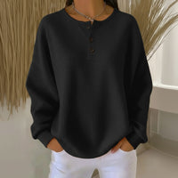 Nerissa | Women's Waffle Knit Button Front Sweatshirt in Black