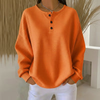 Nerissa | Women's Waffle Knit Button Front Sweatshirt in Orange