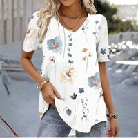 Nessa | Women's V-Neck Printed Design T-Shirt in White