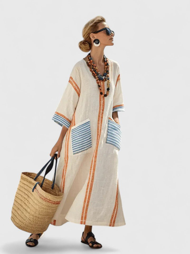 Nicoletta | Women's V-Neck Striped Kaftan Maxi Sundress