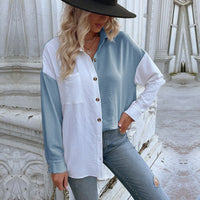 Nicoletta | Women's Color Block Blouse Top in Light Blue