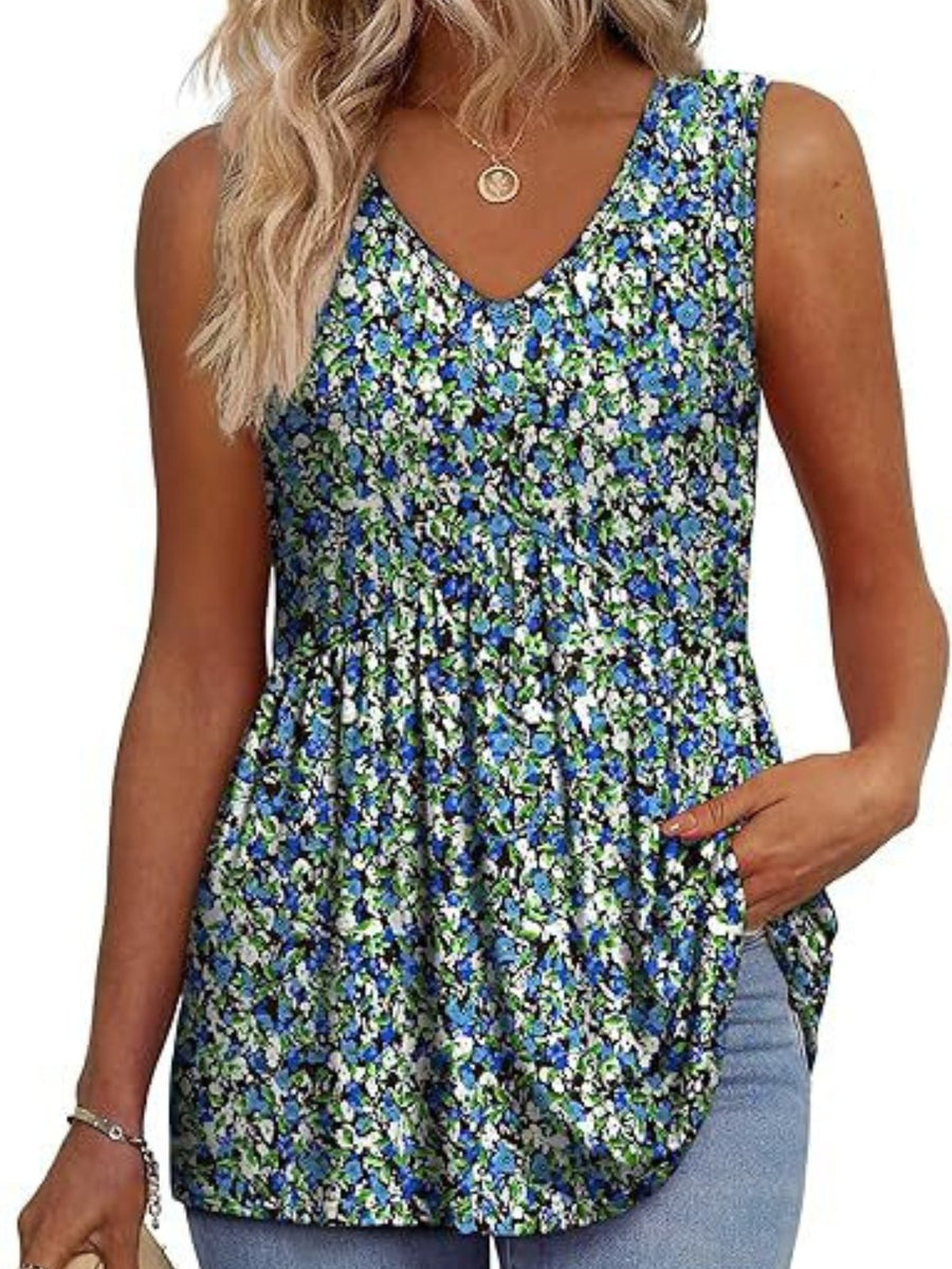 Nicolette | Women's Sleeveless V-Neck Top in Blue Green