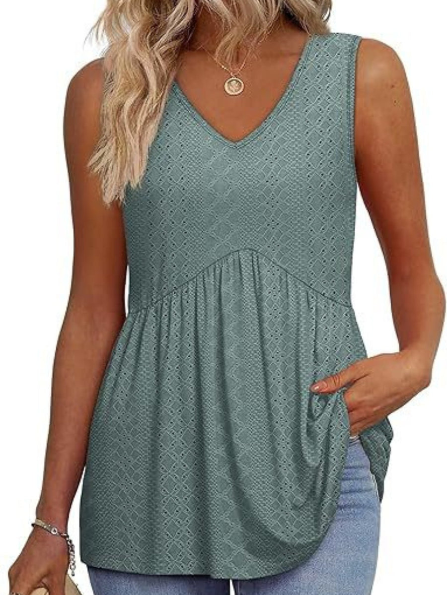 Nicolette | Women's Sleeveless V-Neck Top in Green