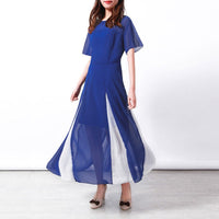 Nikolina | Women's Sheer Long Sleeve Slit Dress in Royal Blue