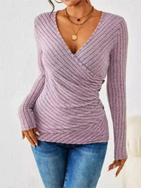 Nina | Women's Wrap V-Neck Rib Texture Top