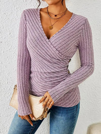 Nina | Women's Wrap V-Neck Rib Texture Top in Light Purple
