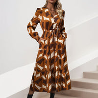 Noeline | Women's Tie Belt Voluminous Belted Maxi Dress in Yellow