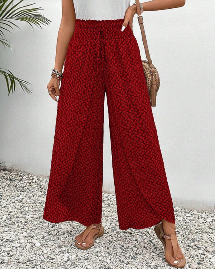 Noemie | Women's Wide Leg Elastic Waist Trousers in Red