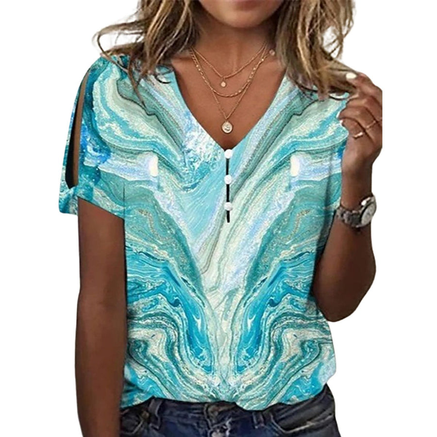 Nola | Women's Button Detail Short Sleeve Floral Blouse