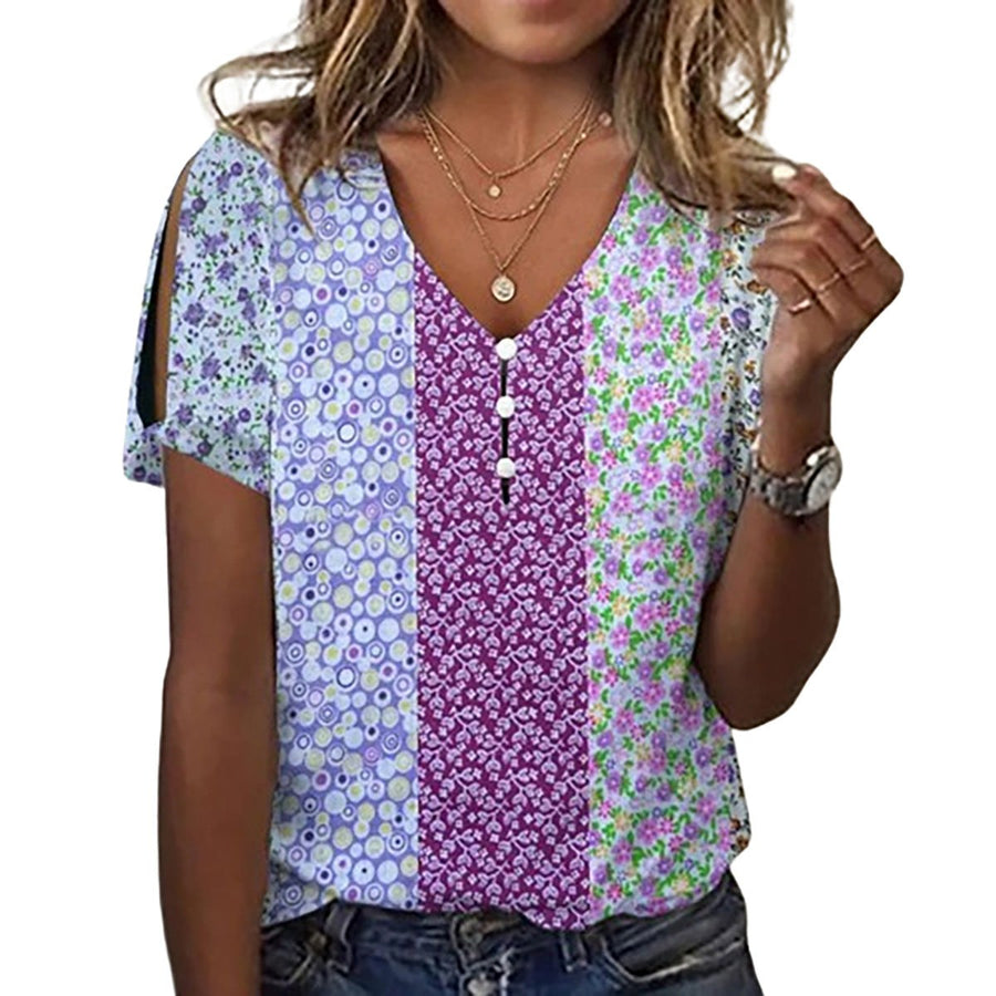 Nola | Women's Button Detail Short Sleeve Floral Blouse