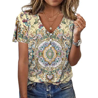 Nola | Women's Button Detail Short Sleeve Floral Blouse