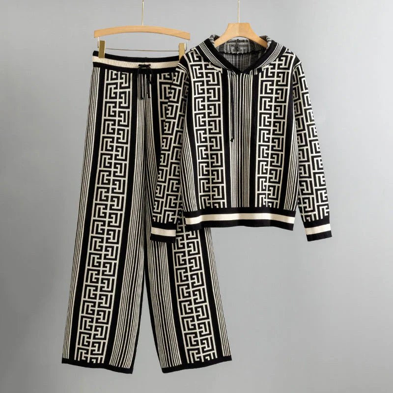 Nola | Women's Hooded Long Sleeve Two Piece Set in Black
