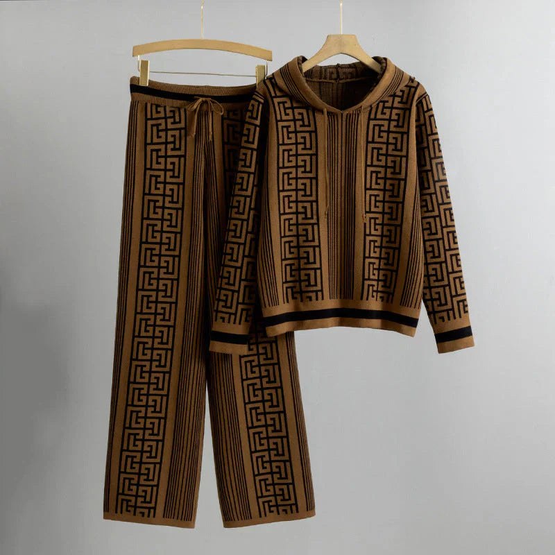 Nola | Women's Hooded Long Sleeve Two Piece Set in Brown