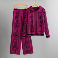 Nola | Women's Hooded Long Sleeve Two Piece Set in Dark Pink