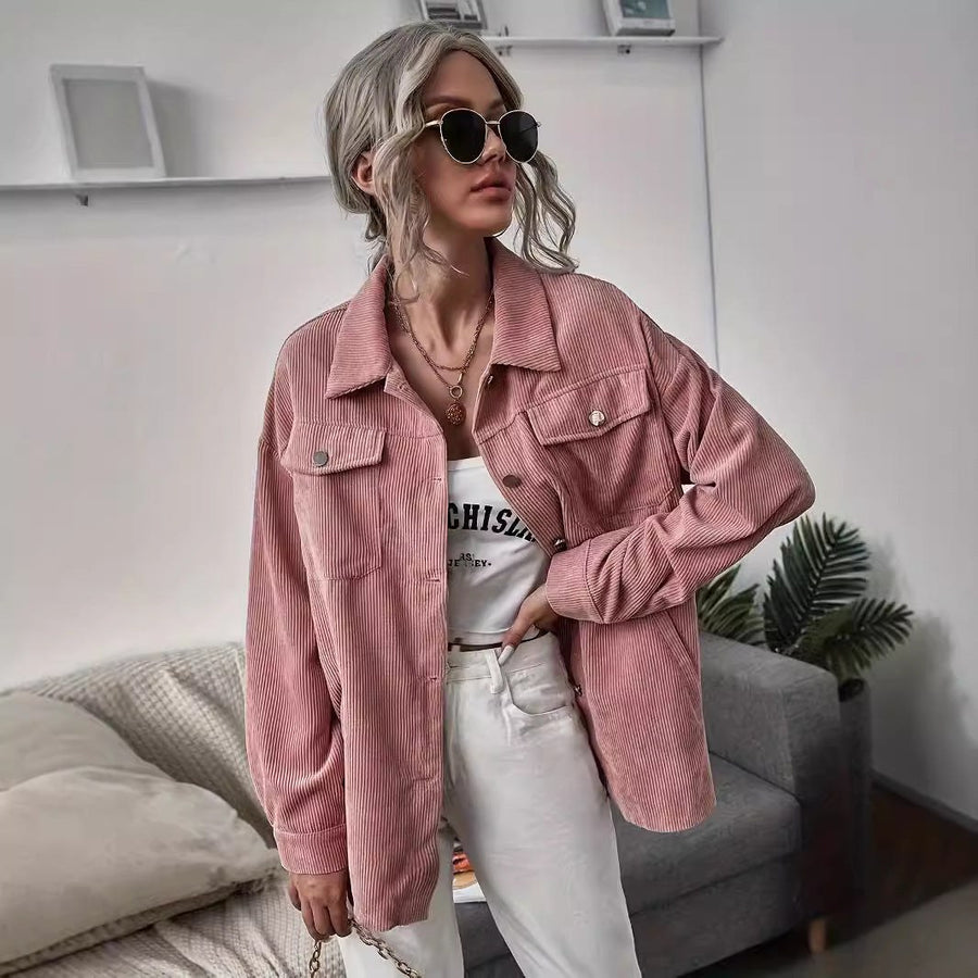 Nolwenn | Women's Pockets Corduroy Modern Jacket in Pink