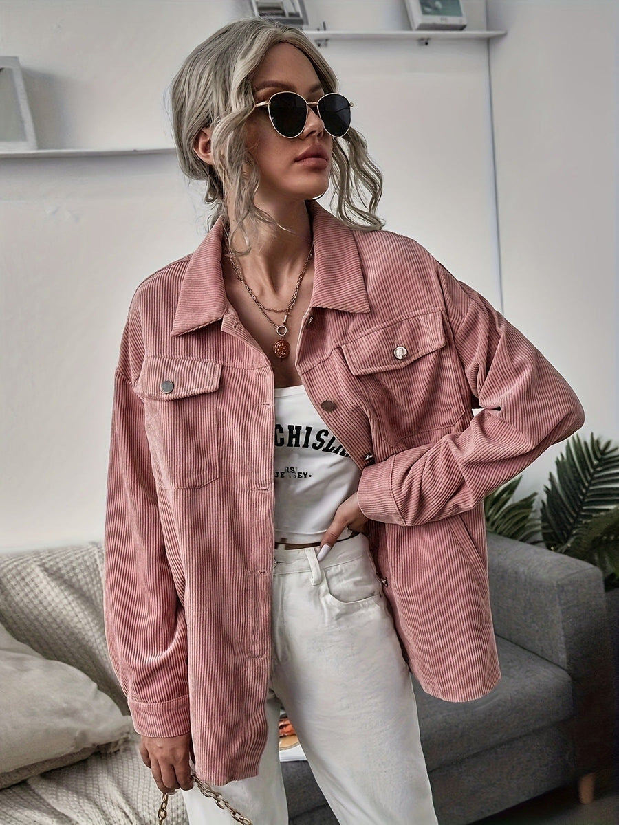 Nolwenn | Women's Pockets Corduroy Modern Jacket in Pink