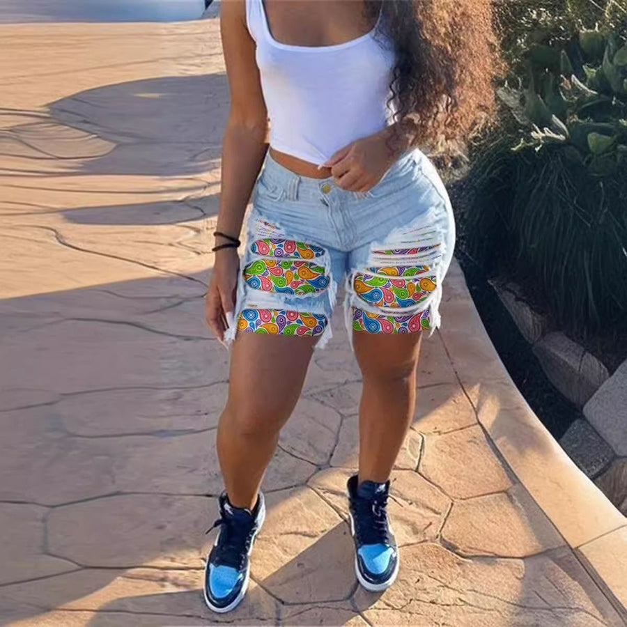 Nora | Women's Fringe Shorts in Blue